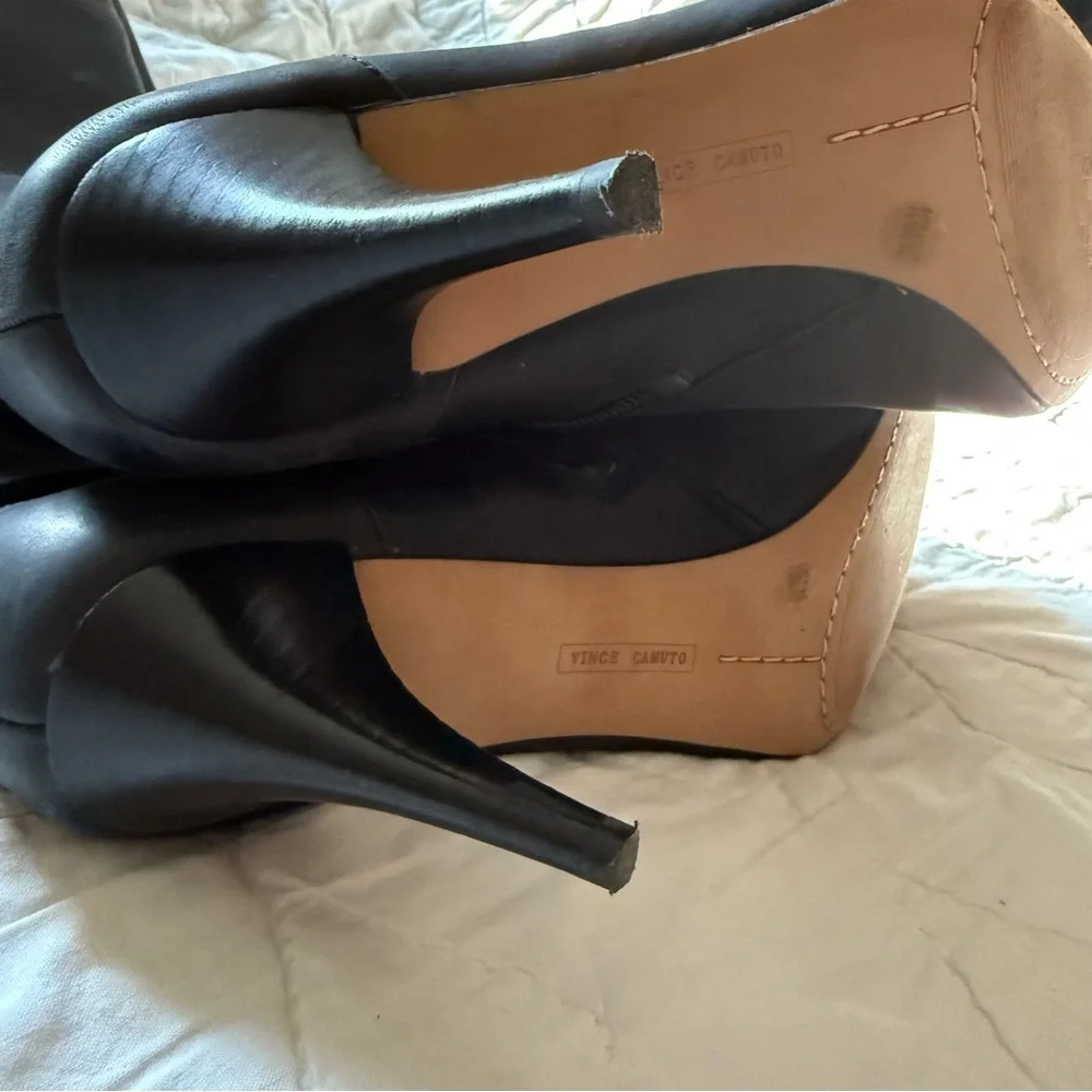 Vince Camuto Women’s Black Leather Strap Knee High Heel Boots - Picture 16 of 16